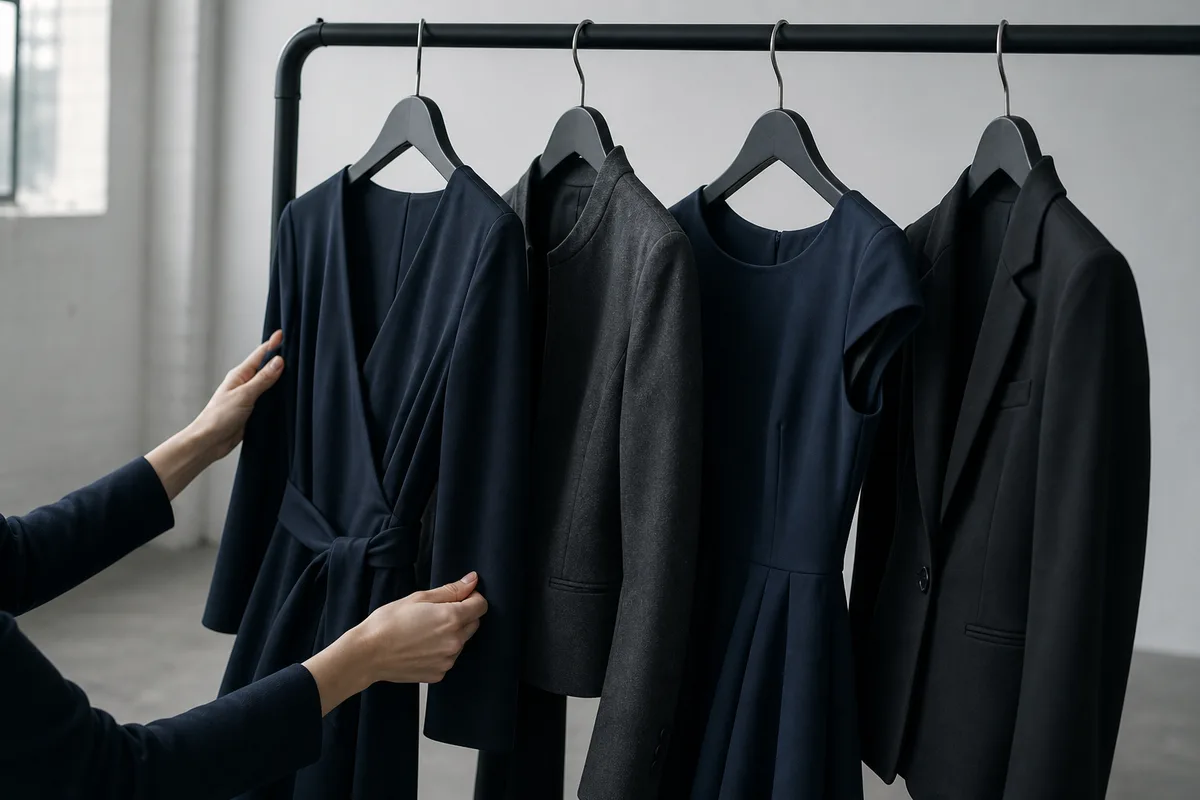Robes et vestes de coupes différentes suspendues sur un portant en métal